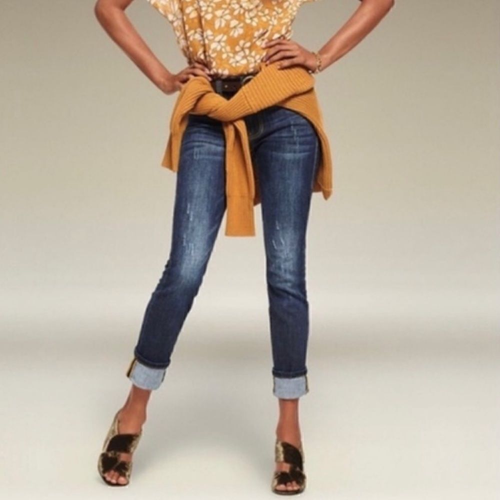 CAbi High Straight Jeans Distressed Dark Wash High Waist 4 Style #3561